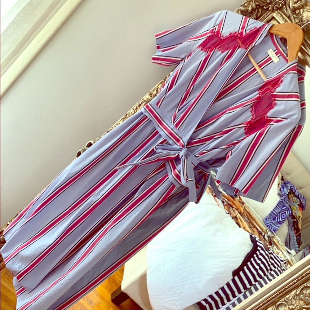 Sandro red blue and white stripped dress midi
